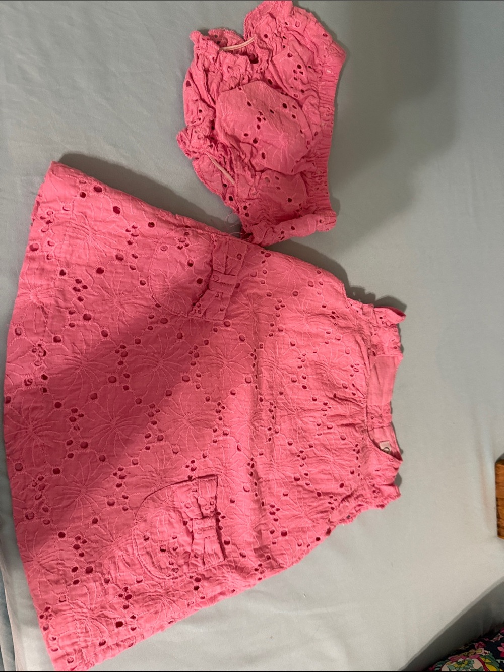 Quiltex Pink Eyelet Dress with Matching Bloomers